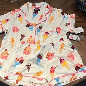 kate spade White Ice Cream & Dessert Print Pajama Set with Pink Trim